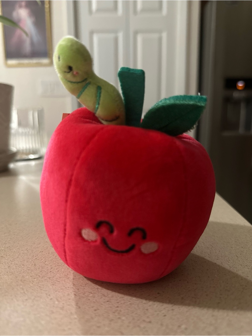 Spritz Red Apple Plush with Green Leaf and Worm